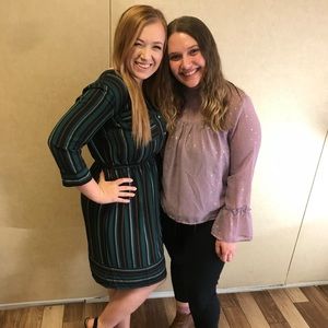 Green Striped Business Dress